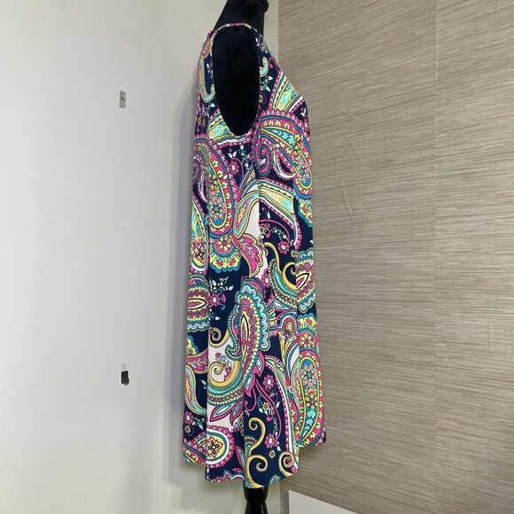 Women's Large Mermaid Cove Multicolor Paisley Sleeveless Shift Dress w/ Pockets - Picture 4 of 10